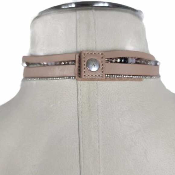 Stella & Dot Adjustable Beaded Chain Pink Leather Choker - Picture 3 of 5